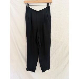 Valerie Stevens Trousers Women Black Lined Silk Pleated Tapered Pants Small